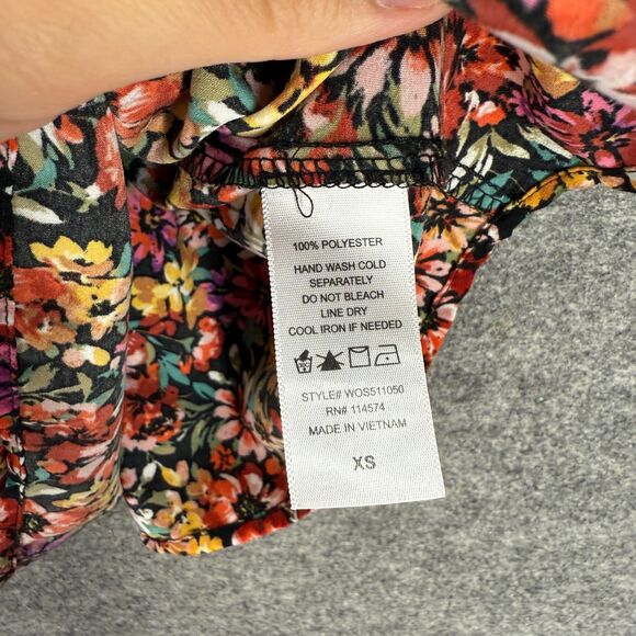 Pleione Top Women XS Black Floral Sleeveless Wide Strap Stretch Square Neck - Picture 4 of 7